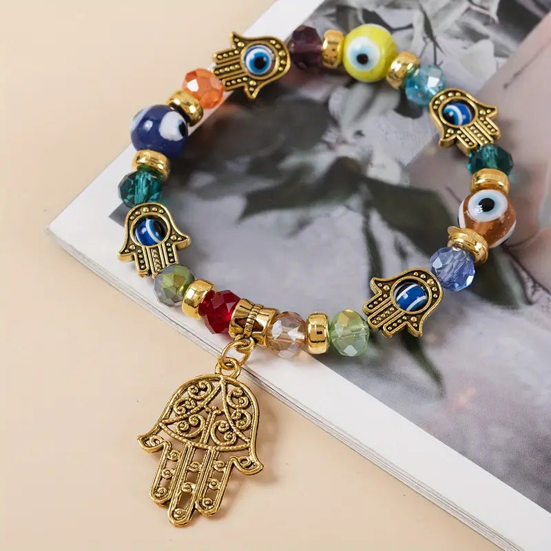 1pc Pulsera Unisex, Pulsera Ojo Azul Fatima Mano Demonio Pulsera Pareja, Regalo Para Amigo Joyería