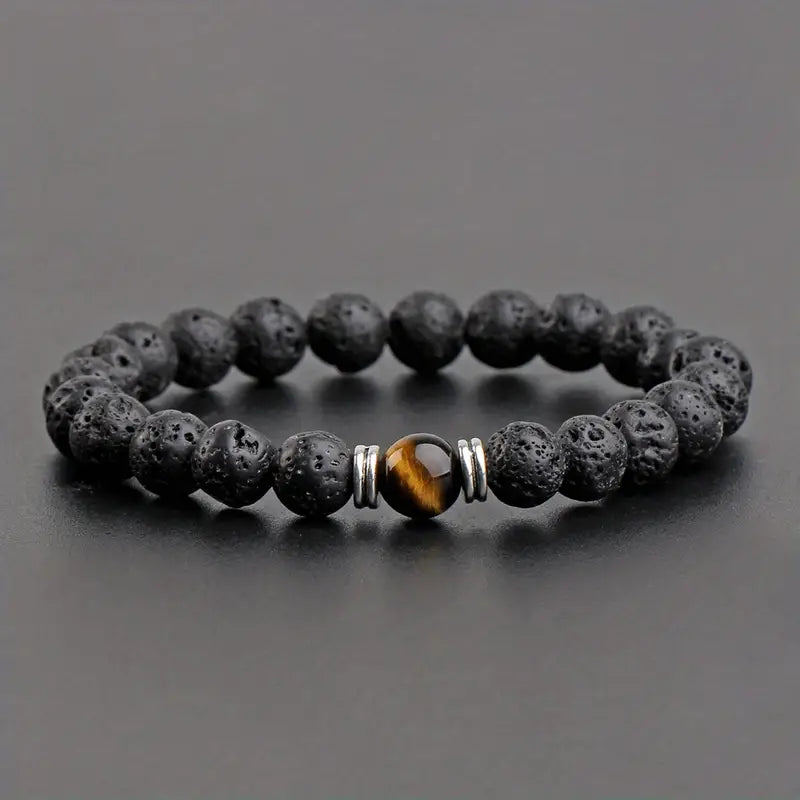 Pulsera de cuentas de piedra volcánica para hombre, con difusor de aceites esenciales, regalo para el Día del Padre