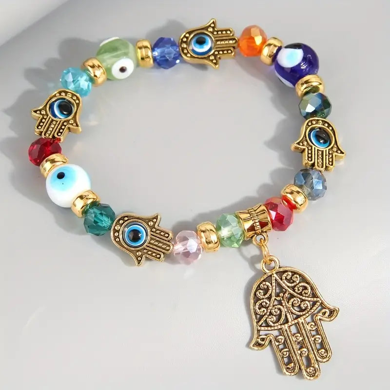 1pc Pulsera Unisex, Pulsera Ojo Azul Fatima Mano Demonio Pulsera Pareja, Regalo Para Amigo Joyería