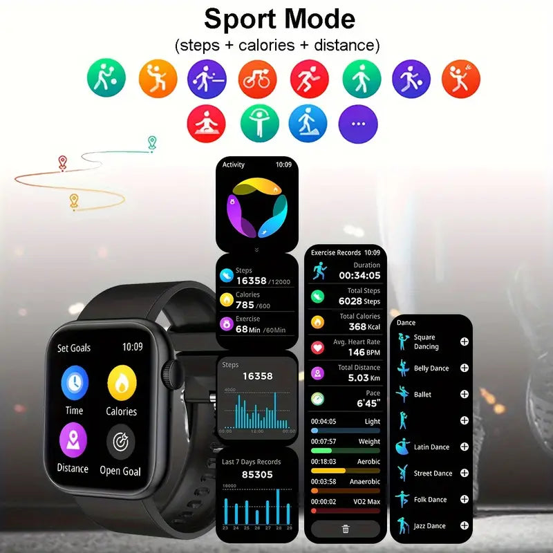 Reloj Inteligente de Fitness para Hombres - Pantalla Táctil Completa de 4.65cm, Llamadas y Mensajes Inalámbricos, Esfera Personalizable, Contador de Calorías/Pasos, Impermeable IP67, Compatible con Android e Ios