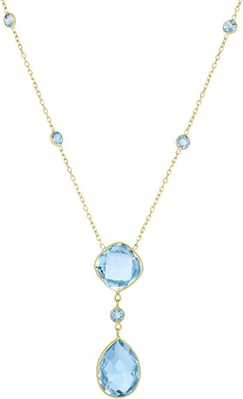 Collar de oro amarillo de 14 quilates de 1 mm estilo Lariat con topacio azul, anillo de salto de 16 en 17 pulgadas, regalos de joyería para mujeres, Metal, topacio azul
