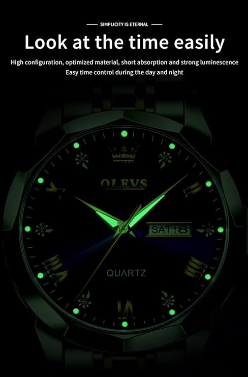 OLEVS Watch for Men Quartz Stainless Steel Waterproof Luminous Date Two Tone Casual Wrist Watch