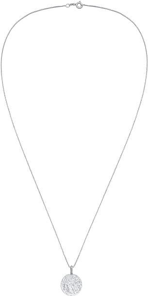 Kuzzoi Collar de plata para hombre con colgante redondo (15 mm), collar para hombre en plata de ley 925, cadena con placas estructuradas, cadena para hombre con colgante redondo, hecho a mano