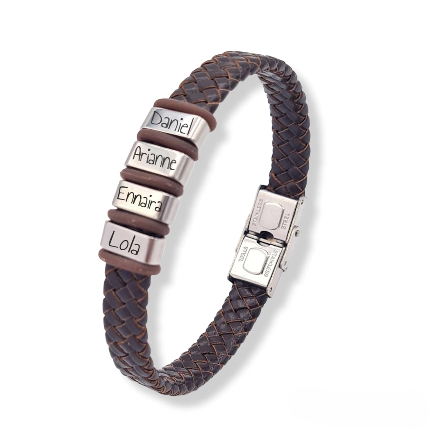 Bracelet prénom personnalisé, pour toutes tailles, réglable, en acier inoxydable. (22, marron) 