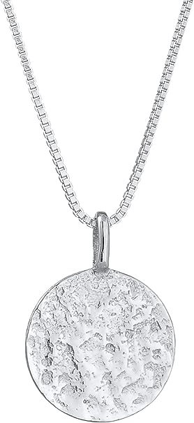 Kuzzoi Men's silver necklace with round pendant (15 mm), men's necklace in 925 sterling silver, chain with structured plates, men's chain with round pendant, handmade 