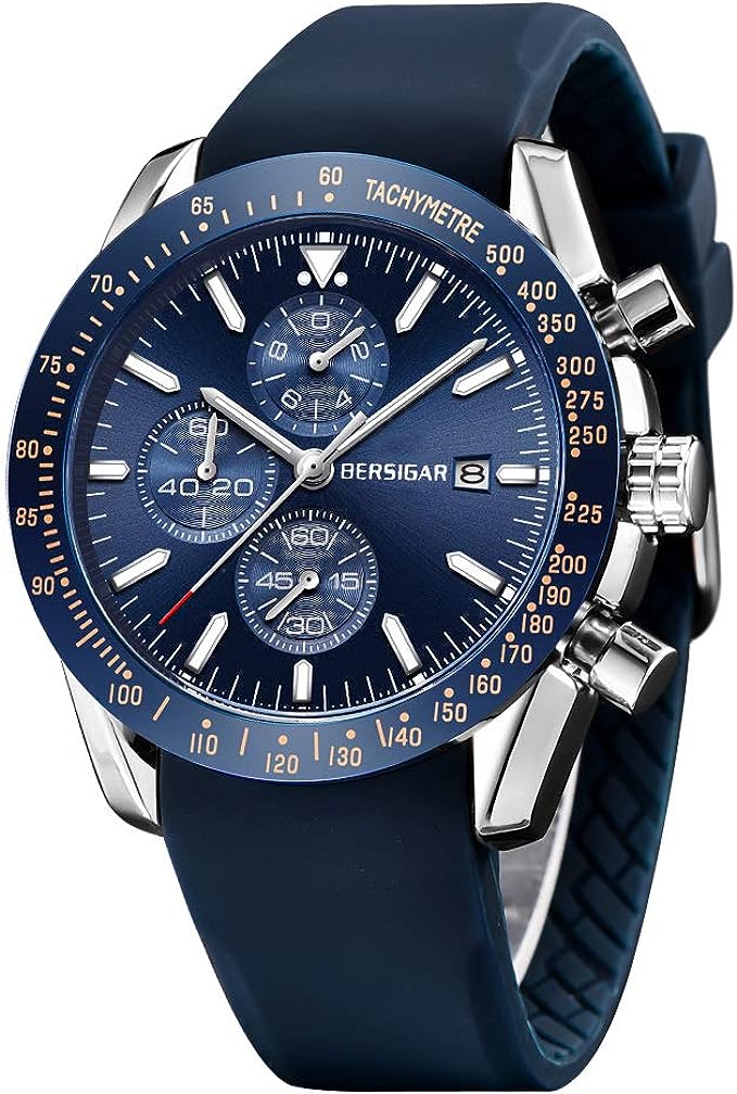 BERSIGAR Men's Quartz Analog Chronograph Watch Fashion Design 30m Waterproof Elegant Gift for Men 