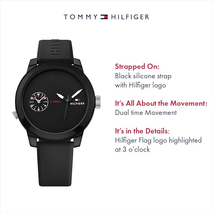 Tommy Hilfiger Reloj Analógico de Cuarzo para hombre con Correa en silicona Negro -