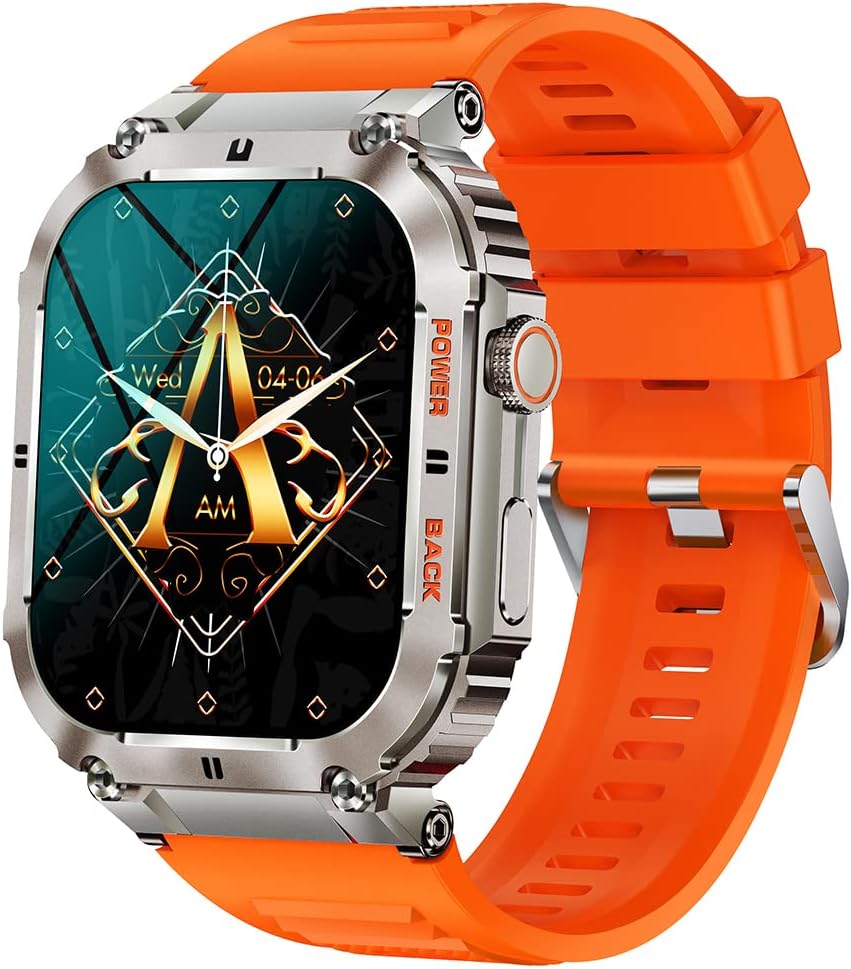 GaWear Reloj Inteligente Hombre con Llamadas y Whatsapp,1.96" smartwatch con Llamadas Pulsómetro Presión Arterial,Monito de Sueño,Podómetro Pulsera Reloj Android iOS(Plata)