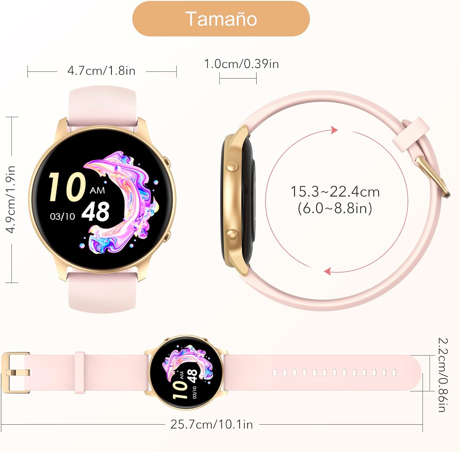 Reloj Inteligente Mujer, IP68 Impermeable Smartwatch Mujer, 1,3" Pantalla Táctil Reloj Deportivo Mujer, con Oxímetro, DIY Esfera Reloj, Monitor Sueño, Podómetro, Pulsómetro para Android iOS