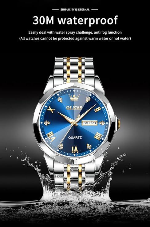 OLEVS Watch for Men Quartz Stainless Steel Waterproof Luminous Date Two Tone Casual Wrist Watch