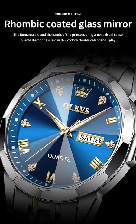 OLEVS Watch for Men Quartz Stainless Steel Waterproof Luminous Date Two Tone Casual Wrist Watch