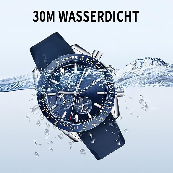 BERSIGAR Montre chronographe analogique à quartz pour homme Design tendance 30 m étanche Cadeau élégant pour homme 