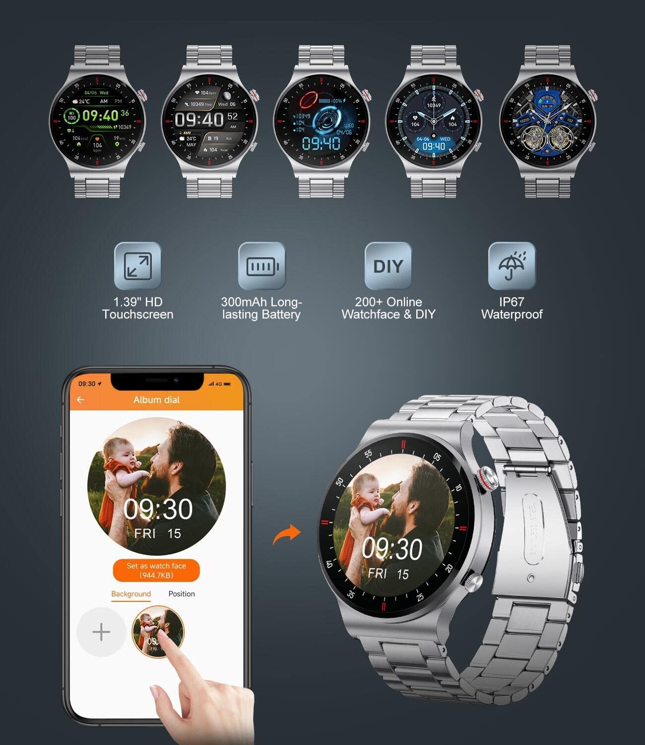 SUNKTA Reloj Inteligente Hombre con Llamadas y Asistente Voz, 1.39'' Smartwatch con 2 Correas, Música, 100+ Modos Deportes, Pulsómetro, Notificaciones Inteligentes Reloj Deportivo para Android iOS