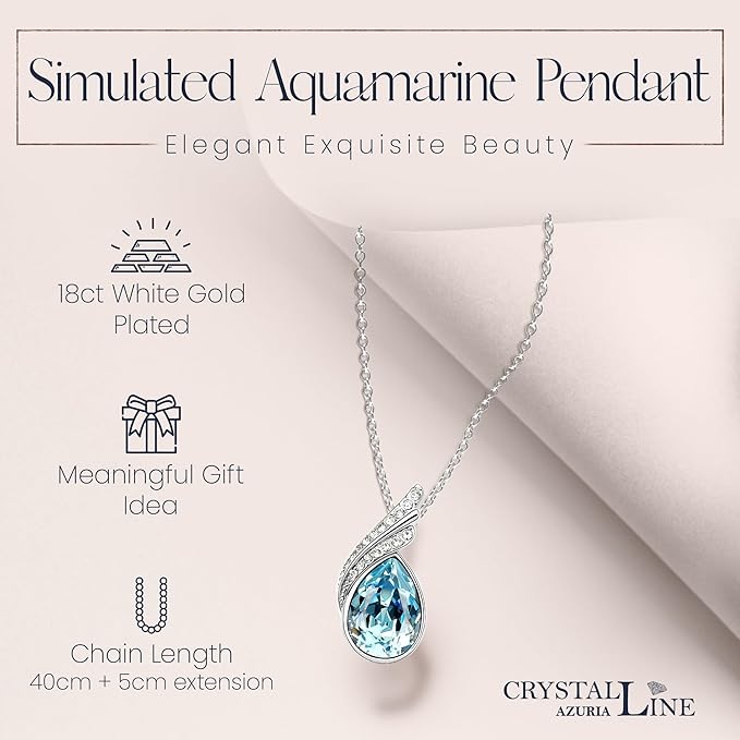 Crystalline Azuria Mujer 18ct Chapado en Oro Blanco Lágrimas Cristales Azul Aguamarina simulada Juego de joyas Collar Pendientes Pulsera para Mujer Niña Boda Novia y Dama de honor