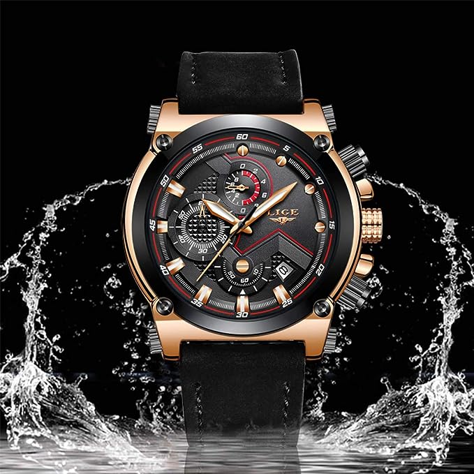 Men's Watches Tide Wristwatches Waterproof Stopwatch Date Calendar Analog Quartz Men's Watches Sports Casual Classic Multifunction with Leather Strap
