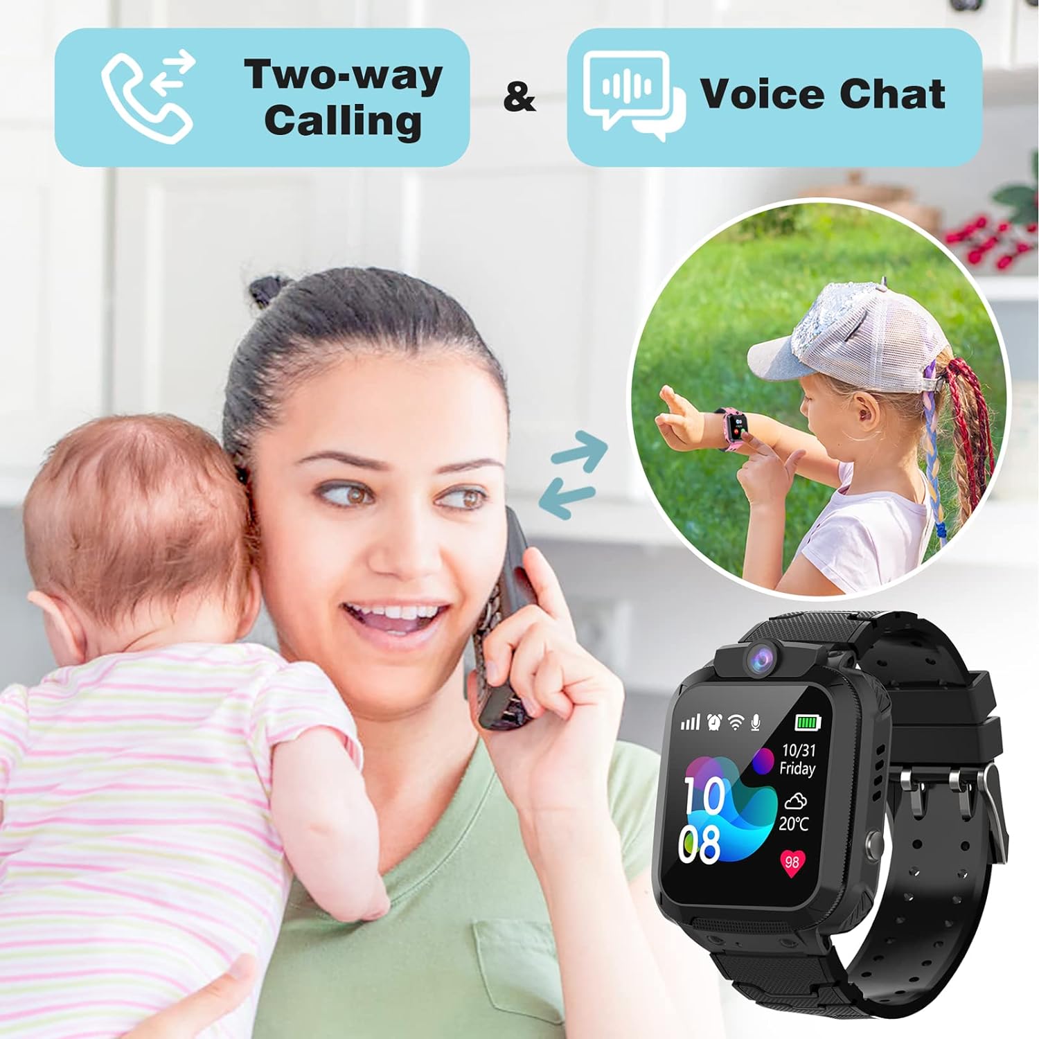 Children's GPS Watch, Children's Smartwatch with GPS and Calls IP68 Waterproof, Boy's Girls' Smart Watch with Touch Screen and SOS, Game, Music, Camera, Alarm Clock, Gift for Student Boys and Girls