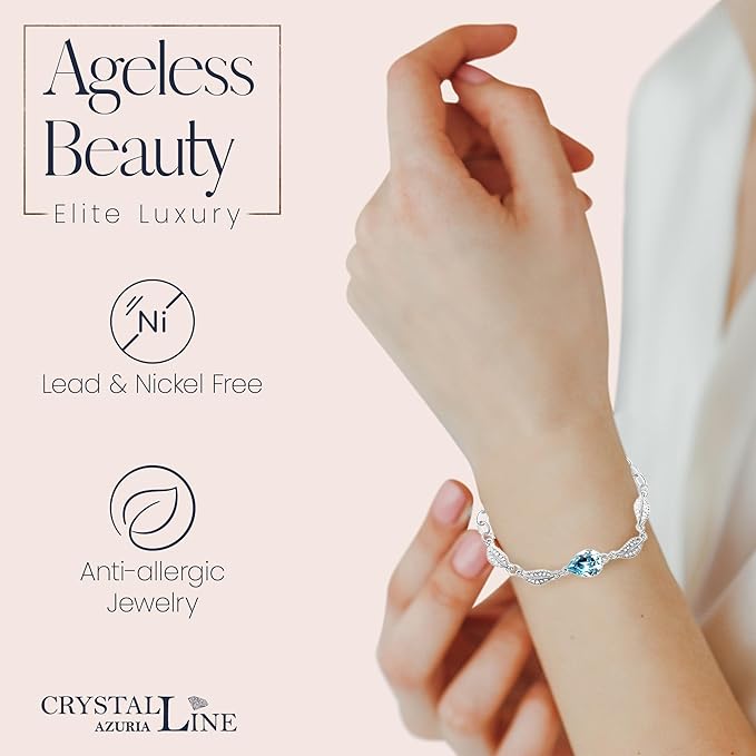 Crystalline Azuria Mujer 18ct Chapado en Oro Blanco Lágrimas Cristales Azul Aguamarina simulada Juego de joyas Collar Pendientes Pulsera para Mujer Niña Boda Novia y Dama de honor