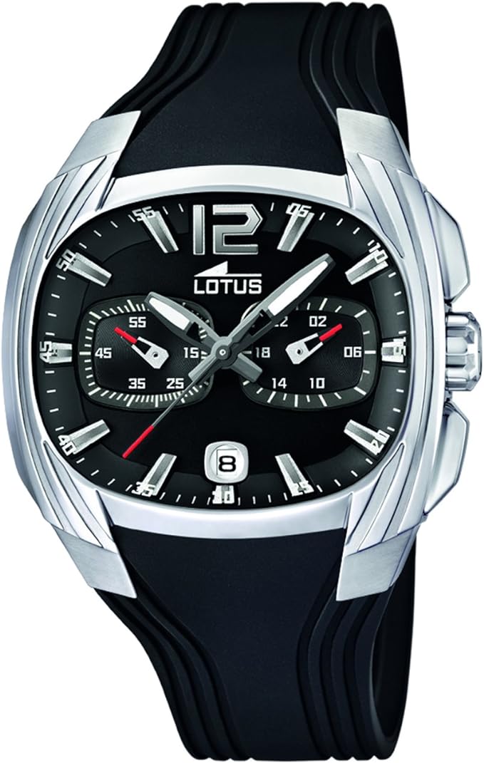 LOTUS Reloj Hombre 15756/1 Outlet Caja de Acero Inoxidable 316l Plateado Correa de Caucho Negro