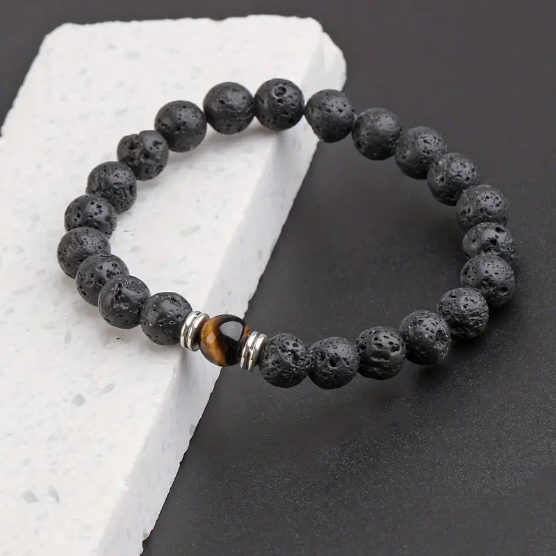 Pulsera de cuentas de piedra volcánica para hombre, con difusor de aceites esenciales, regalo para el Día del Padre