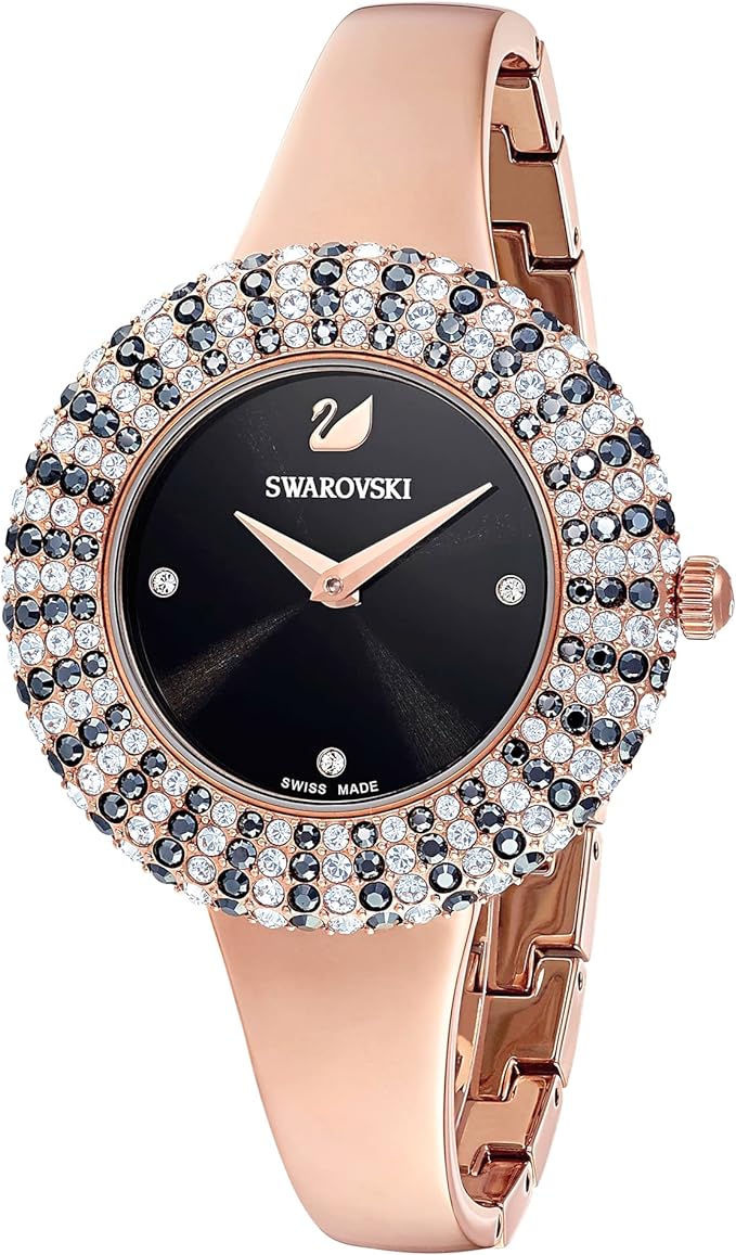 Swarovski Reloj Crystal Rose, Brazalete de metal, Negro, PVD tono Oro Rosa
