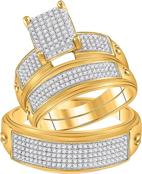 Dazzlingrock Collection Juego de anillos de boda de oro amarillo de 10 quilates con diamantes redondos de 0,68 quilates
