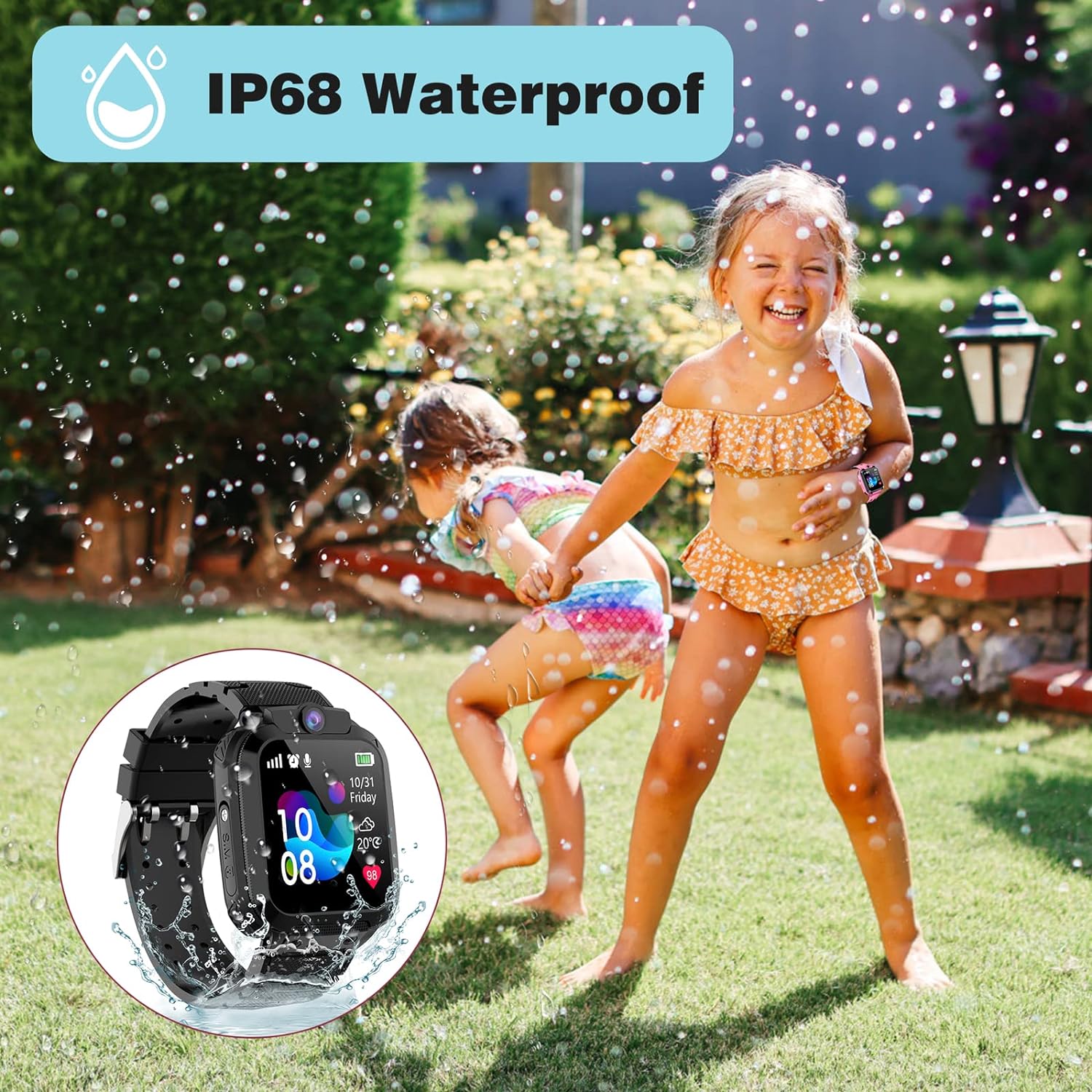 Children's GPS Watch, Children's Smartwatch with GPS and Calls IP68 Waterproof, Boy's Girls' Smart Watch with Touch Screen and SOS, Game, Music, Camera, Alarm Clock, Gift for Student Boys and Girls