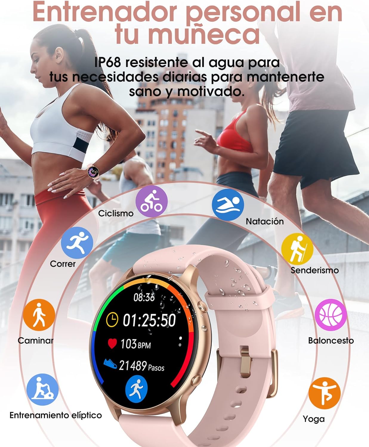 Reloj Inteligente Mujer, IP68 Impermeable Smartwatch Mujer, 1,3" Pantalla Táctil Reloj Deportivo Mujer, con Oxímetro, DIY Esfera Reloj, Monitor Sueño, Podómetro, Pulsómetro para Android iOS