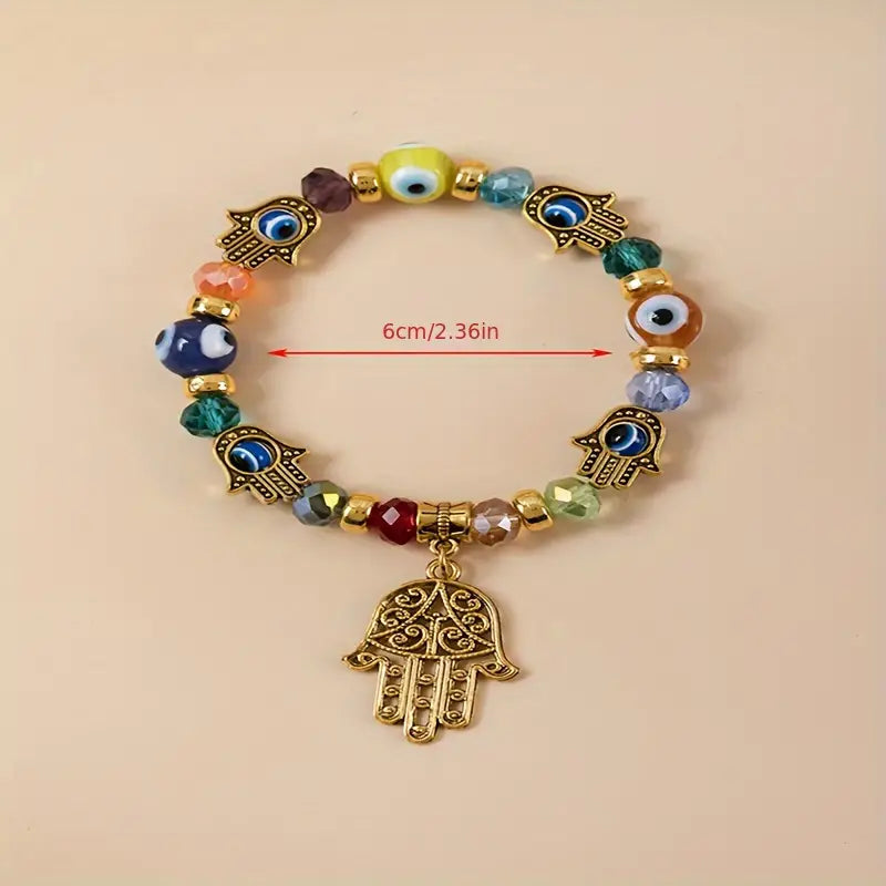 1pc Pulsera Unisex, Pulsera Ojo Azul Fatima Mano Demonio Pulsera Pareja, Regalo Para Amigo Joyería