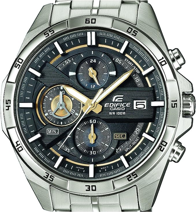 Casio EDIFICE Reloj en caja sólida, 10 BAR, Dorado/Negro, para Hombre, con Correa de Acero inoxidable, EFR-556D-1AVUEF