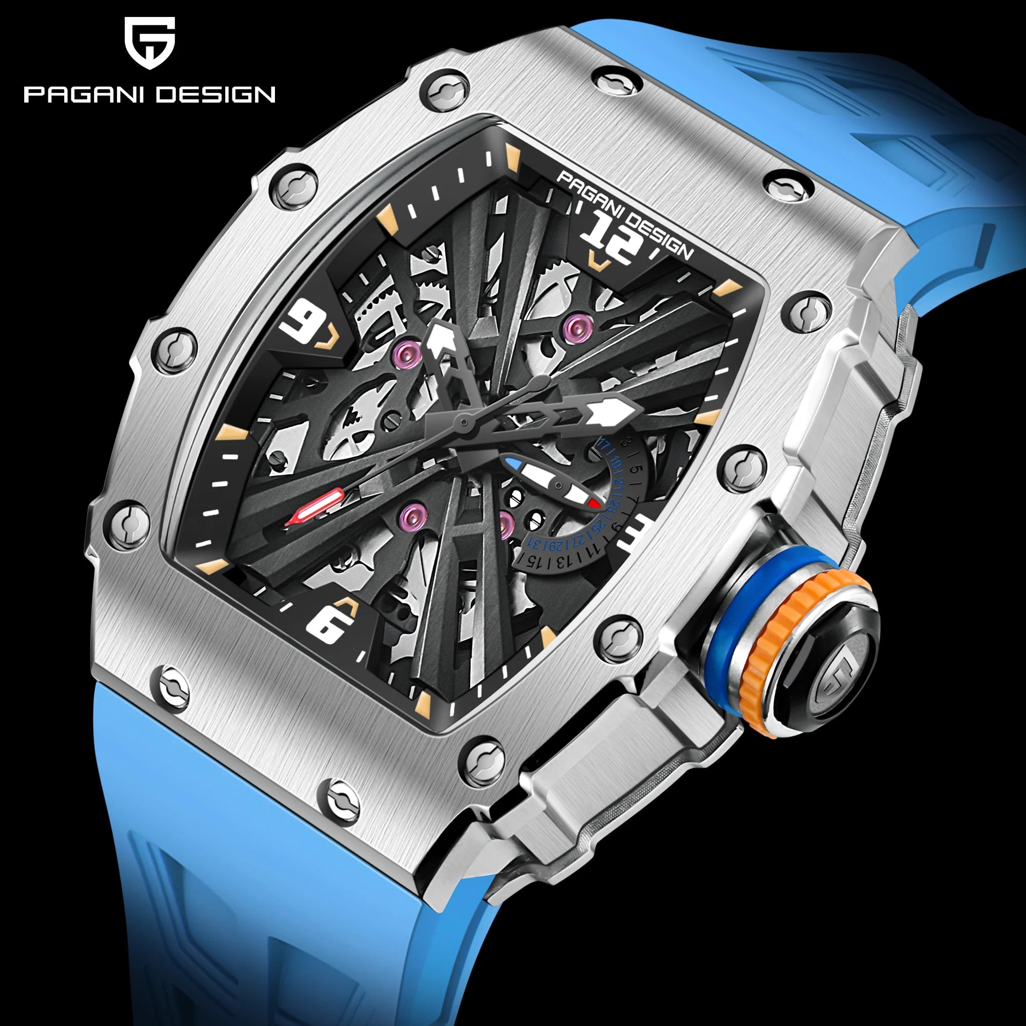 PAGANI DESIGN-reloj analógico de cuarzo para hombre, nuevo accesorio de pulsera de cuarzo resistente al agua 2024 M con movimiento VH65, complemento deportivo rectangular de cristal de zafiro, 100