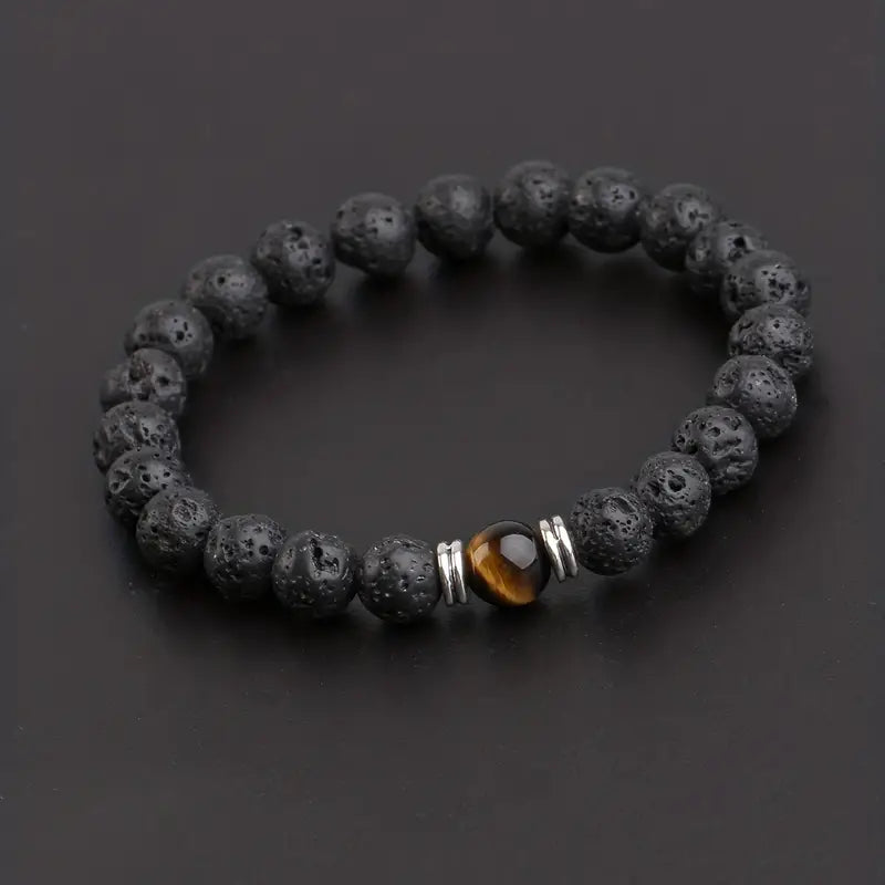 Pulsera de cuentas de piedra volcánica para hombre, con difusor de aceites esenciales, regalo para el Día del Padre