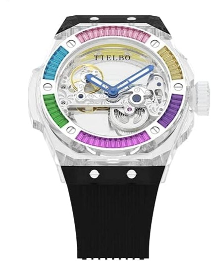TIELBO Relojes automáticos para hombres mecánicos huecos impermeables para hombres y mujeres Parejas relojes de pulsera joyería de lujo de alta gama atmósfera personalidad reloj de moda (modelo: T711)