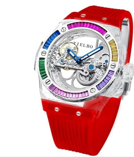 TIELBO Relojes automáticos para hombres mecánicos huecos impermeables para hombres y mujeres Parejas relojes de pulsera joyería de lujo de alta gama atmósfera personalidad reloj de moda (modelo: T711)